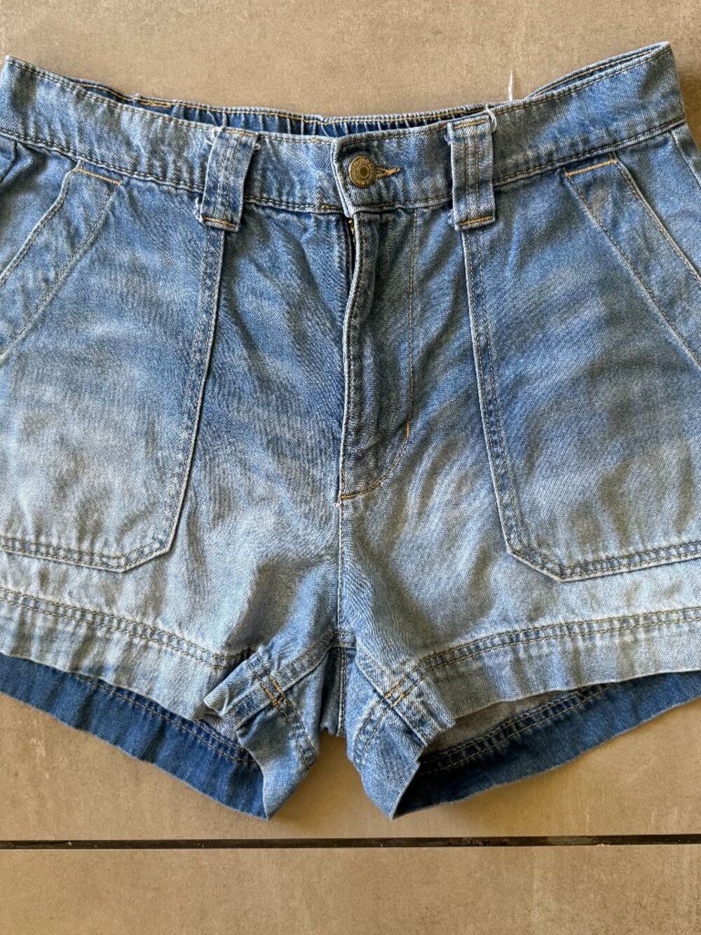 Denim High-Rise Utility Shorts - Light Blue